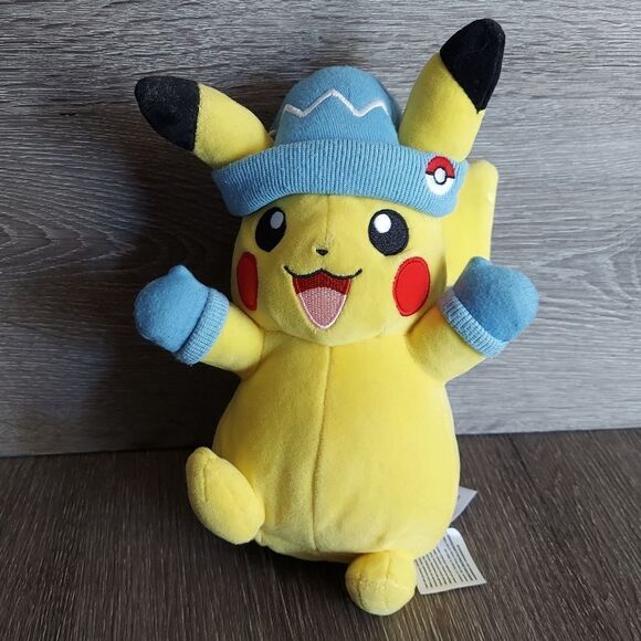 2022 Pokemon Nintendo Holiday Pikachu 10" Plush with Blue Hat & Mittens - Picture 1 of 5